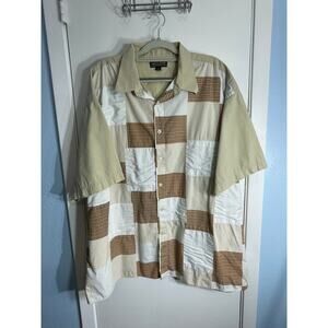 Vintage Koman Jeans Camp Shirt 2XL Tan Patchwork Grandpacore Fat Albert Retro